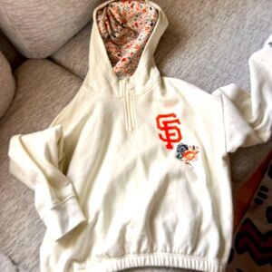 New Era Cream Hoodie with Orange SF Logo and Floral Lining